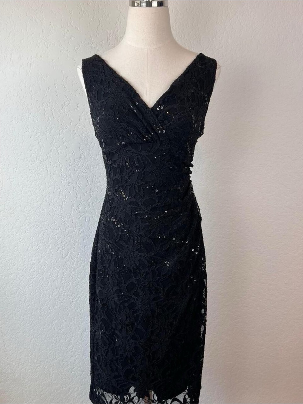 Lauren Ralph Lauren Black Lace Sequin Mini Dress Size 6